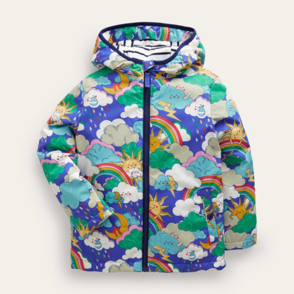 Boden Jersey Lined Anorak Water Resistant Jacket Size 8/9 Weather Clouds